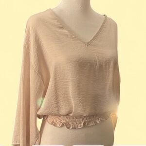 The Line of Style Cream Cropped Blouse | V-Neck Dolman Sleeve Top | Size